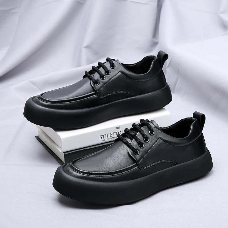 Minimalist White Men's Leather Casual Shoes Conference Business Shoes Winter Plush Men's Thick Soles Height Increasing Shoes