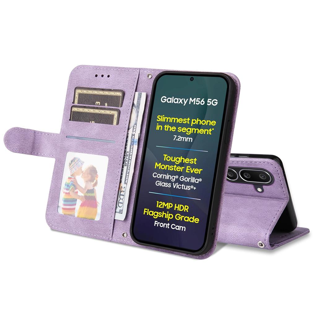 For Samsung Galaxy M56 5G Leather Wallet Cases Skin Touch Phone Cover Stand with Strap
