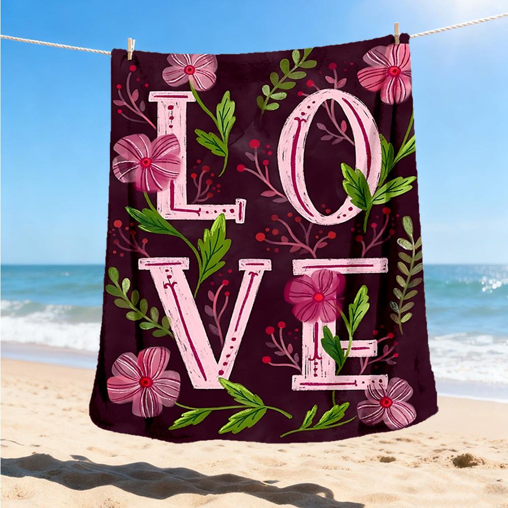 

1pc Love Flowers Outdoor Flannel Blanket Soft All Season Polyester Throw , Perfect for Picnics & Travel , Picnic Accessory 80x120cm