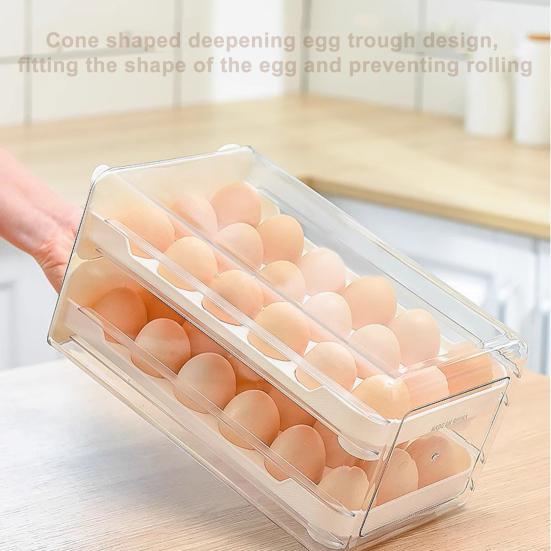 Egg Storage Box for Refrigerator Stackable Egg Container Holds 36 Eggs Kitchen Egg Organizer with Two Drawers for Fridge Counter