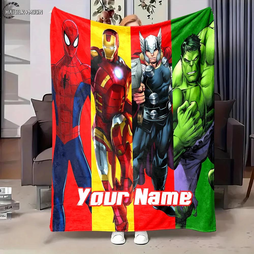 3D Multi-Maat Gepersonaliseerd Deken met Naam Marvel Avenger Print Volwassenen Kinderen Warm Deken Comfortabel Deken Vakantiecadeau