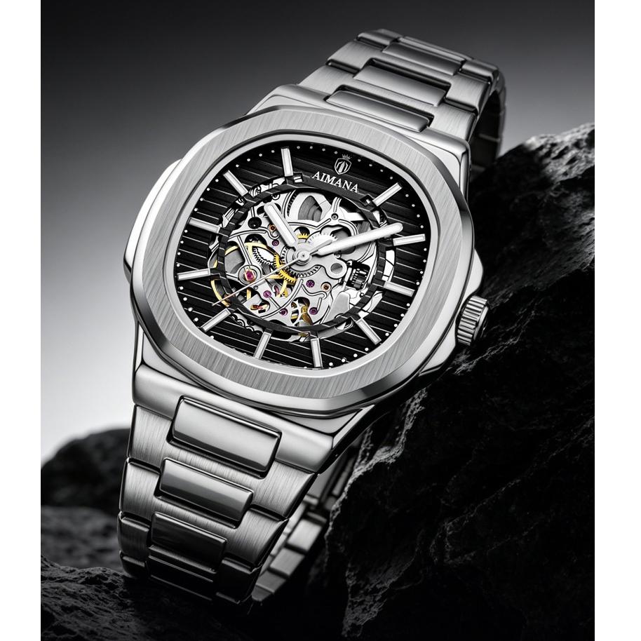 Herren Hohlautomatische Mechanische Uhr Wasserdicht Leuchtend Edelstahlarmband Skelett Zifferblatt Luxus Business Armbanduhr