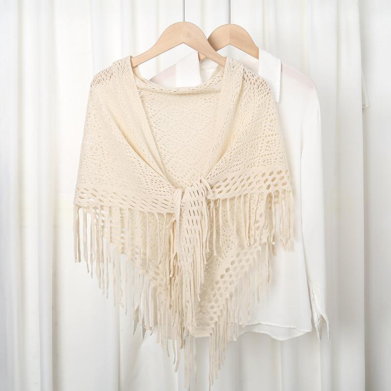 Spring New Women's Autumn and Winter Knitted Fringed Triangle Scarf Travel Cheongsam Shawl Outer Top Scarf Dual-purpose