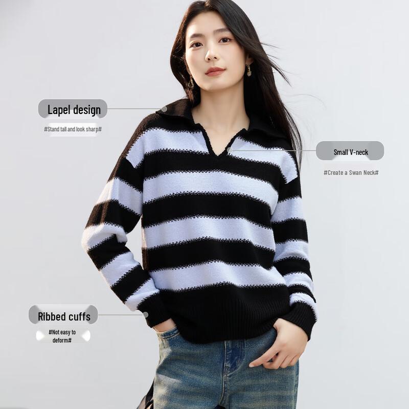 

Handu Yishe Women s Classic Striped Lapel Knit Sweater One Size F(170/88A)
