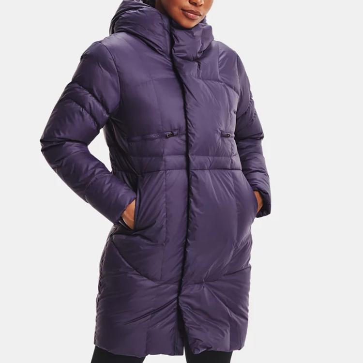 Under Armour Training Sports Solid Color Hooded Fitted Mid-Length Down Jacket Women Outerwear Purple 1342791-500