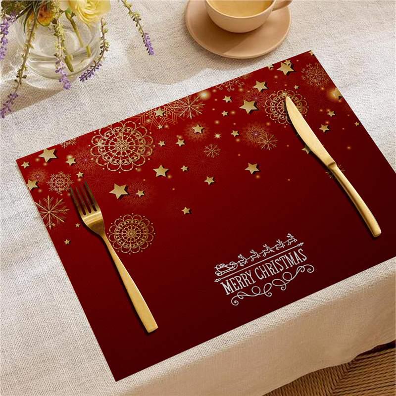 Christmas Digital Print Heat-Resistant Linen Placemat: European and American Birthday Party Table Decor