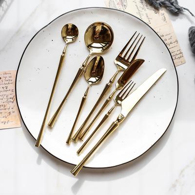 Golden 304 Stainless Steel Western Cutlery Set: Long Handle Stirring Spoons & Fruit Forks