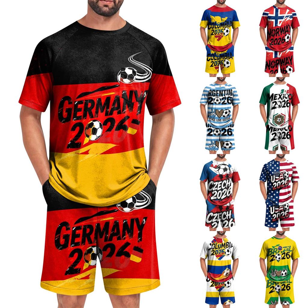 Conjunto de Pijama para Hombre de Manga Corta y Pantalones Cortos Ligero Cómodo Ropa de Dormir con Diseño de Fútbol Estampado para Uso Casual en Casa