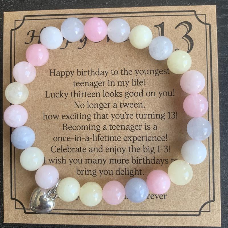 8mm Pink Zebra Stone Bead Bracelet with Gift Card: Perfect Holiday Friendship & Love Gift for Men & Women