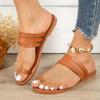 Cross-border large-size slippers women's European, American and summer new solid-color round head cover toe flat bottom outer wear casual sandals