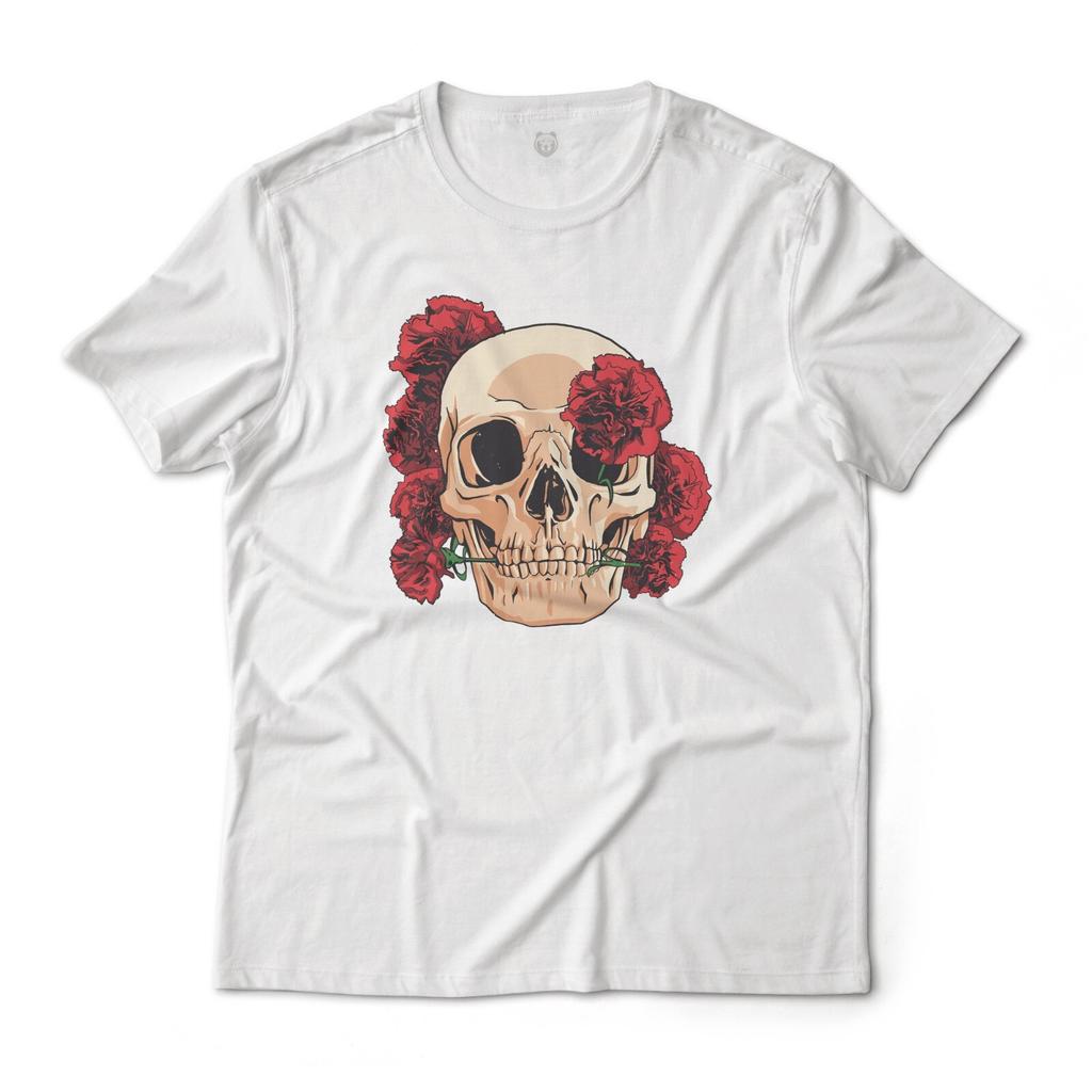 Roses And Skull Aesthetic Skull Art Graphic T-Shirt Unisex Lightweight Cotton