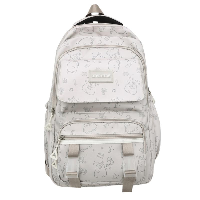 Backpack Printed Bear Simple Versatile Double Backpack High School Junior High School College Student Large Capacity Casual School Bag