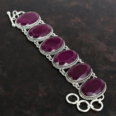 Faceted Kashmir Ruby Gemstone Bracelet Vintage Bracelet 925 Sterling Silver Bracelet Adjustable Chain Bracelet Gift For Him Handmade Jewelry