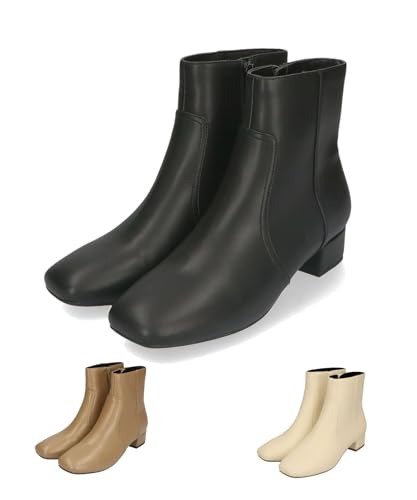 

Oriental Traffic Women s Soft Short Boots with Side Panels, Chunky Heel, and Square Toe, Black (23AW), Size 25.0-25.5 cm