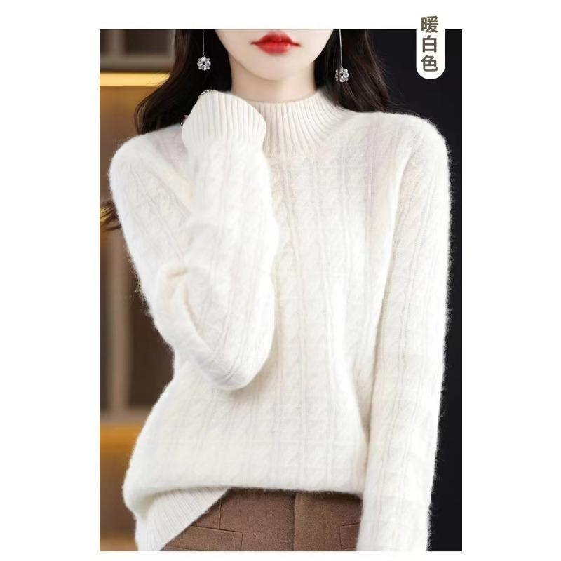 

осень зима полувысокий воротник базовый вязаный топ женский длинный рукав однотонный повседневный универсальный свитер onesize белый