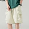 INCERUN Men Drawstring Elastic Waist Pockets Casual Cargo Shorts Half Pants