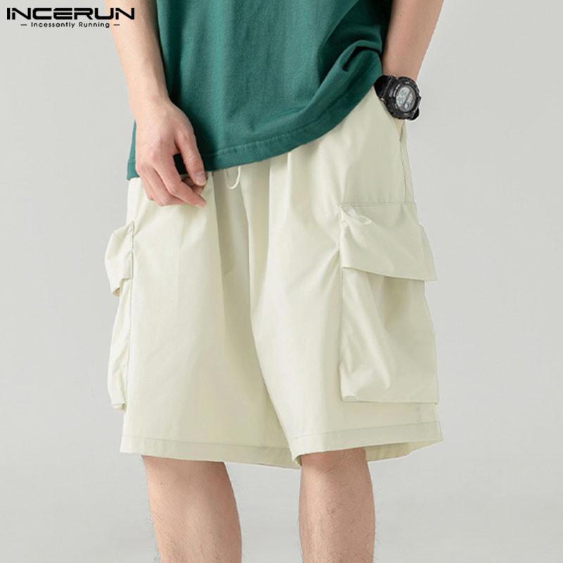 INCERUN Men Drawstring Elastic Waist Pockets Casual Cargo Shorts Half Pants