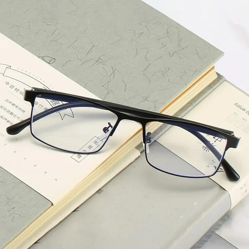 Anti-Blue Light Myopia Glasses Finished Business Men Women Metal Square Prescription Eyeglasses Diopter 0 -0.5 To -6.0 Oculos