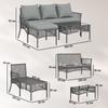 3 Piece Rattan Garden Furniture Corner Sofa Set with Chaise Lounge, Loveseat, Glass Coffee Table, Cushions, Dark Grey