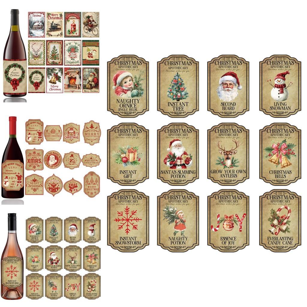 Weihnachtsdekorative Weinflaschenetiketten mit Vintage-Design für Feiertags-Partydeko