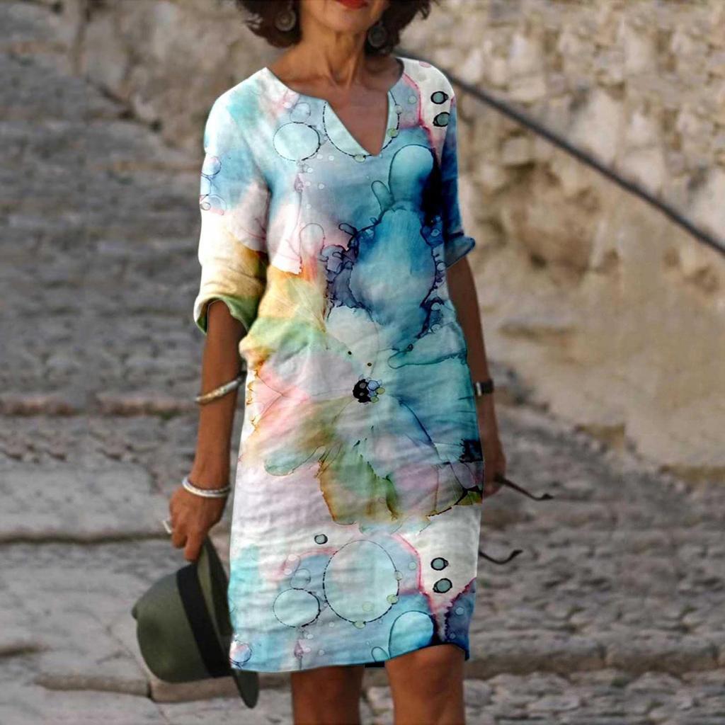 Women's  V-Neck Short Sleeve Dress  Casual Print Dress Beach Dresses Boho Dress