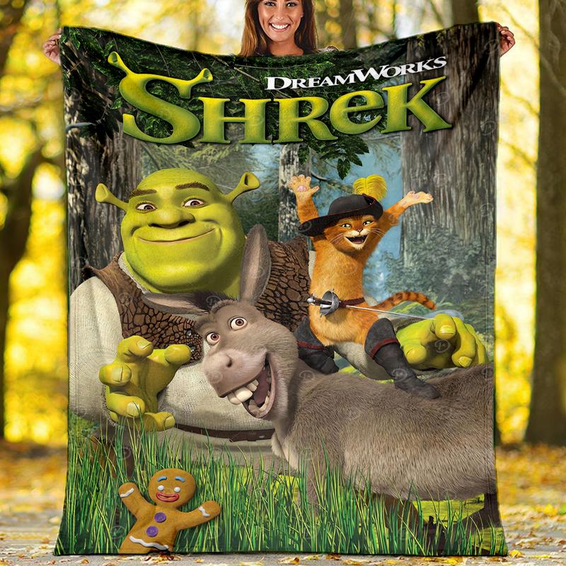 Přehoz s potiskem Shrek - Ideální na pohovku, postel, cestování a venkovní použití | Lze prát v pračce, útulný a odolný.