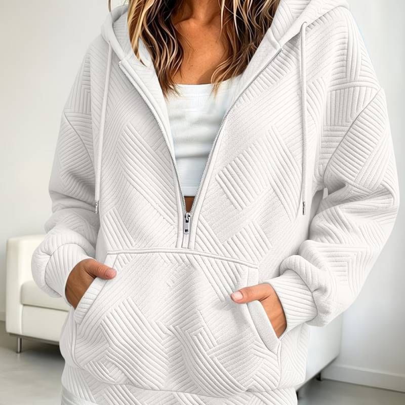 Womens Basic Hoodie With Drawstring Pockets And Zipper For Casual Wear