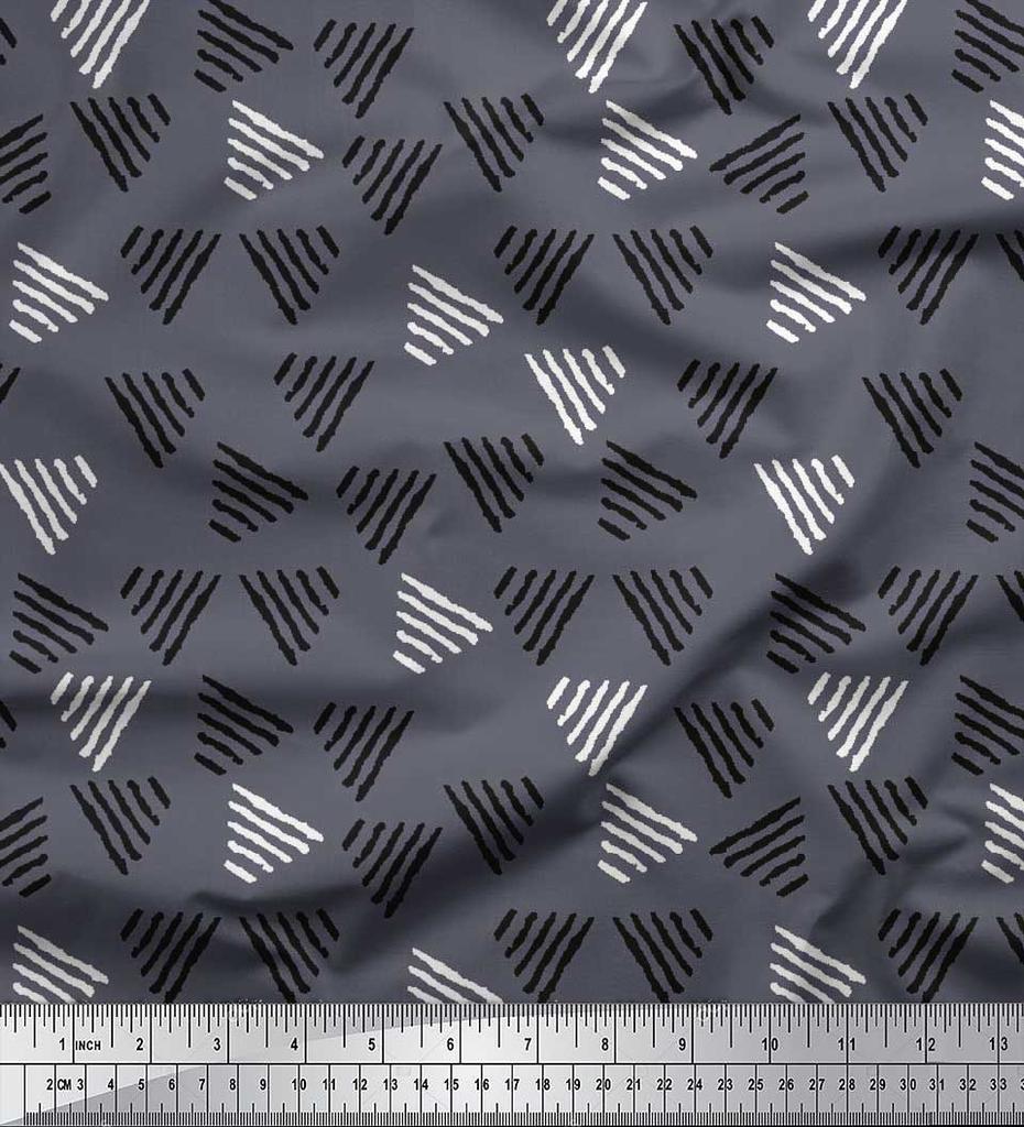 Soimoi Blue Japan Crepe Satin Fabric Triangle Block Print Fabric by the Yard 42 Inch