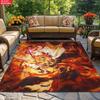 Anime Swordsman Area Rug,Flame Theme Floor Mat, Decorative Carpet for Gaming Room Bedroom Living Room, Washable Home Decor Gift