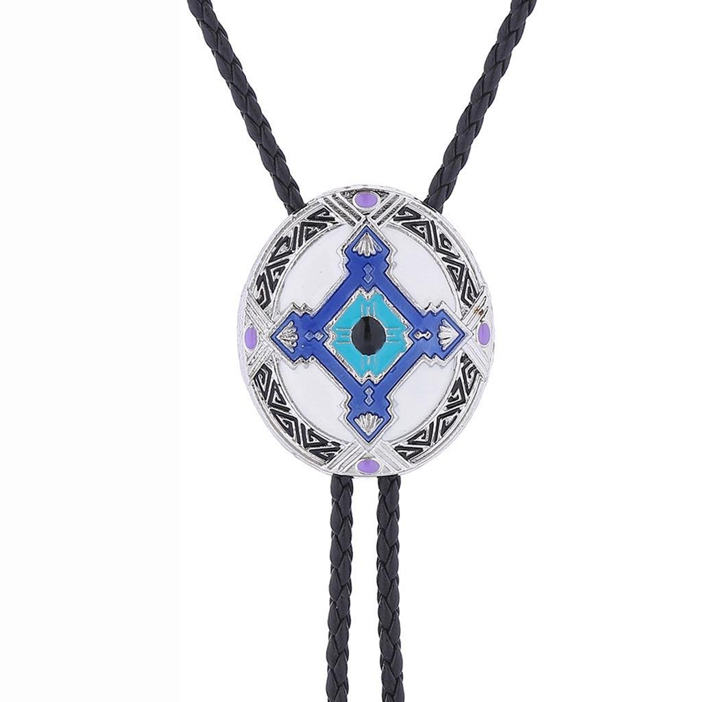 Braided Shoestring Bolo Tie with Engraving Totem Charm Cowboy Necktie Necklace Country Style Bolo Tie Cowboy