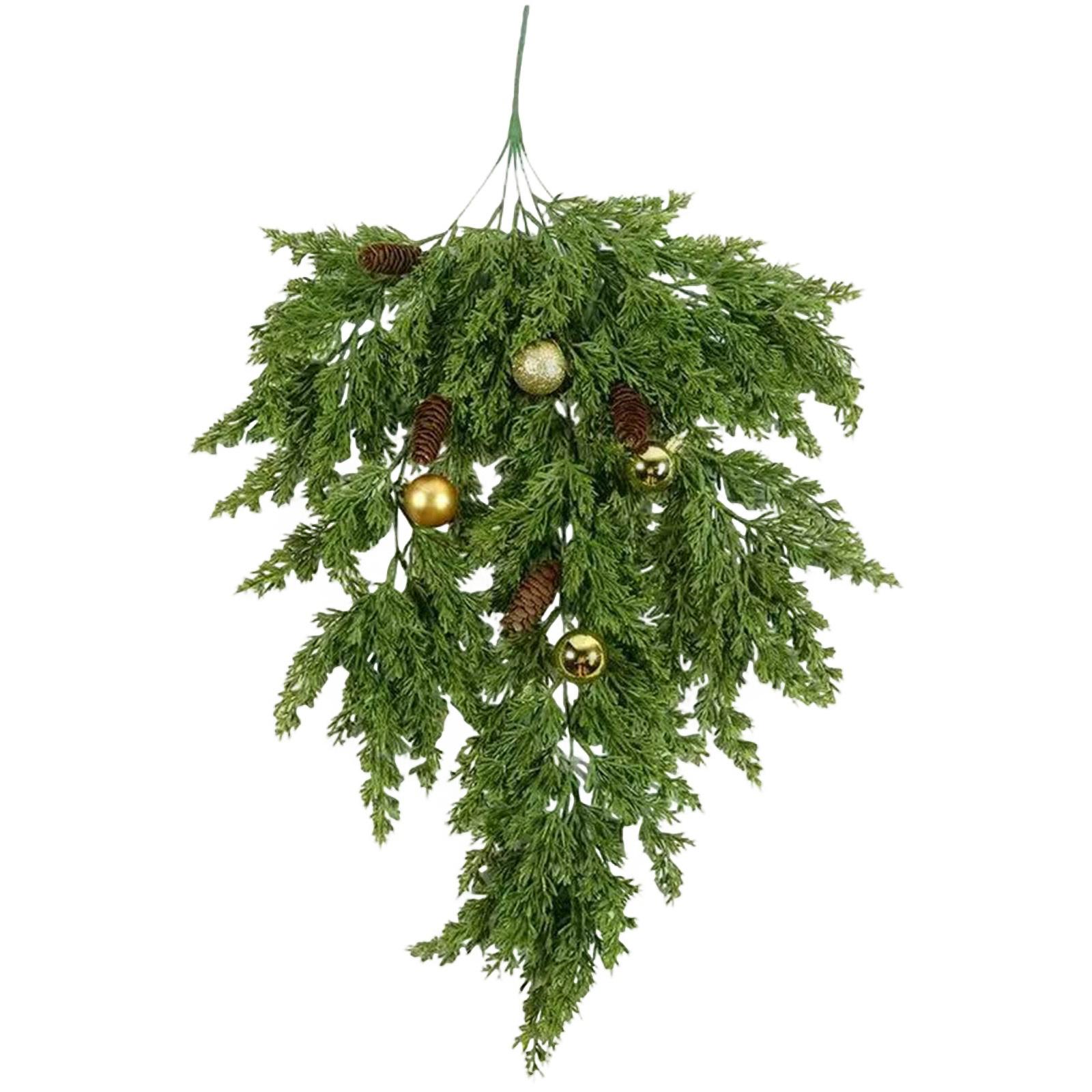 

Christmas Wall Hanging Swag With Gold Ornaments And Pinecones, 80cm Artificial, Holiday Decor One Size