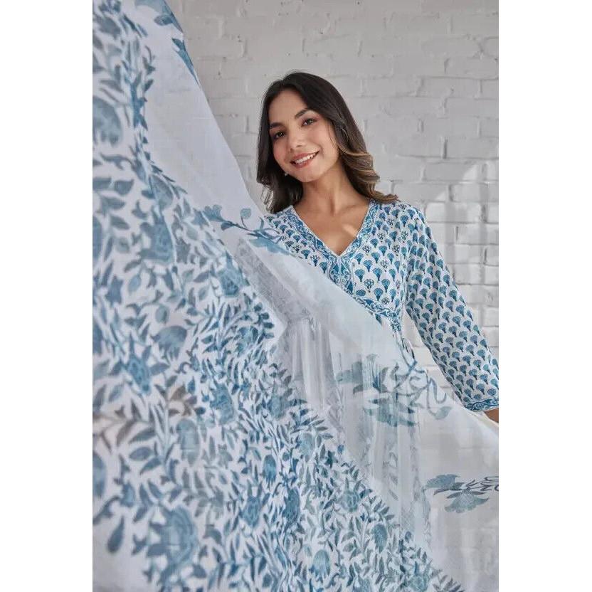 Women Cotton Rayon Kurti Pant Dupatta Set Indian Pakistani Salwar Kameez Kurta VF-20137