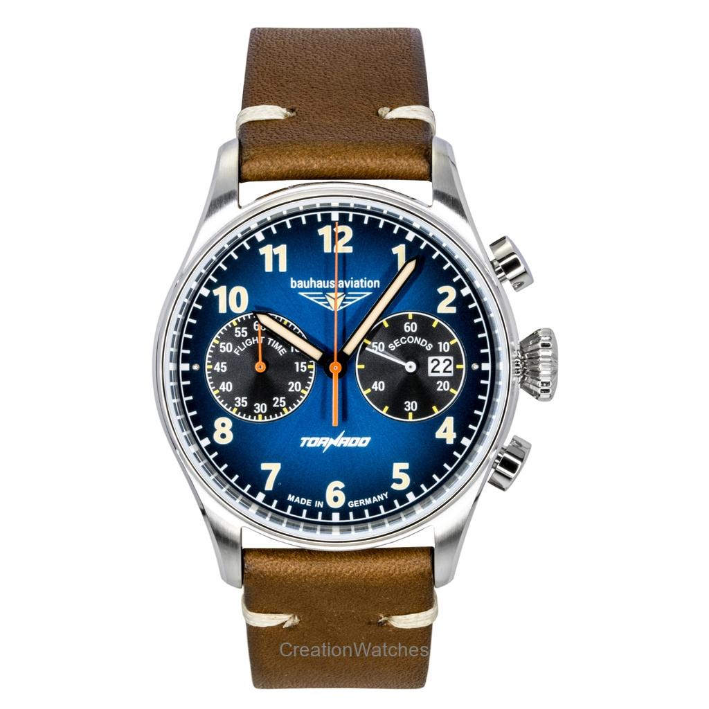 Bauhaus Aviation Tornado хронограф Кожаный ремешок Синий циферблат Кварцевые 27723 Мужские часы синий