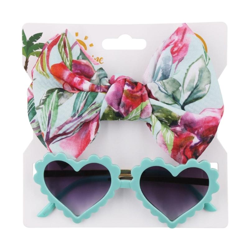 Multi-style Baby Sunglasses Headband Set Hearted Shaped Sunglasses & Bow Headband for Baby Girls Summer Outdoor Gift