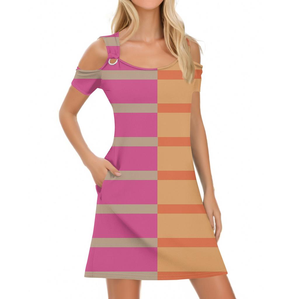 Abito estivo casual da donna alla moda con stampa a righe e tasca