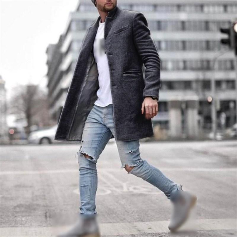 Manteau pardessus veste mode hommes hiver bouton Up Trench