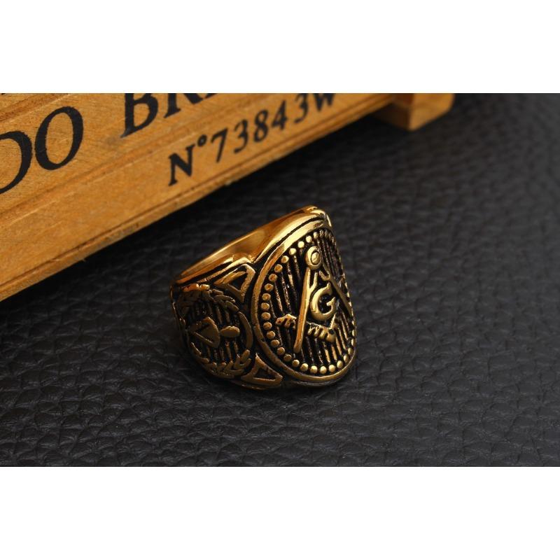 Gold-Freimaurer-Logo-Edelstahl-Herrenring, personalisierter Ring aus Titanstahl, Schmuck