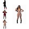 Eleganter Mode Revers Enganliegender Jumpsuit Sexy Frau Langarm Overalls Bodysuit