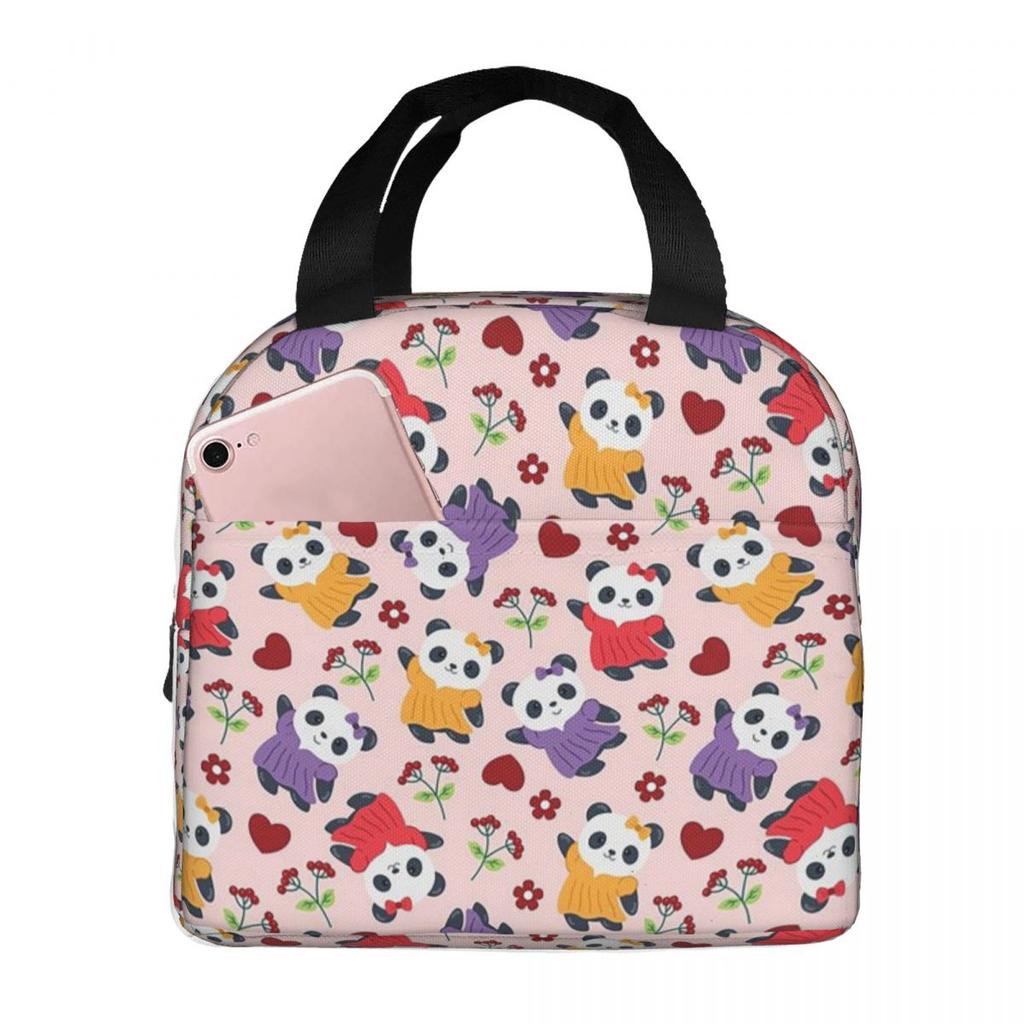 Cute Panda Wear Skirt Pattern Insulated Lunch Bag for Women Kids Leakproof Food Boxes Thermal Lunch Box Tote