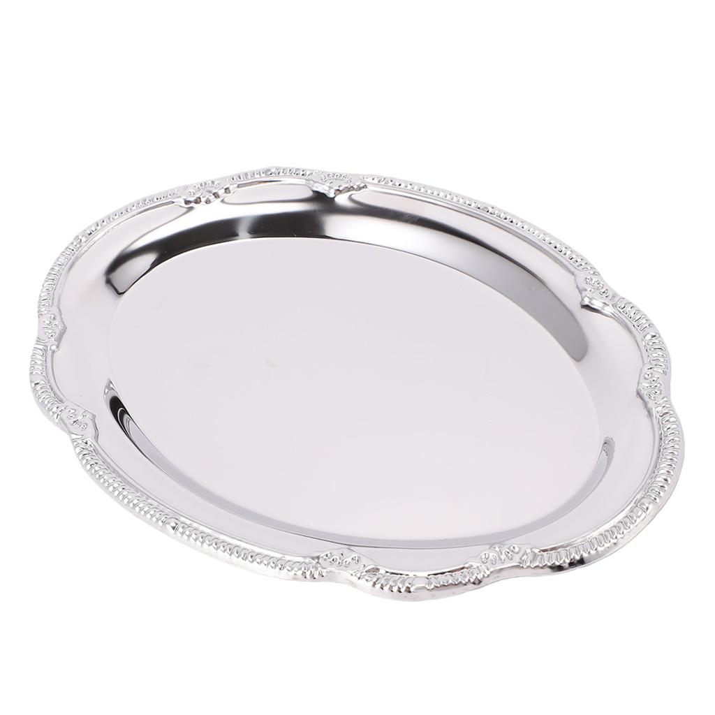 Silver Serving Tray Stainless Steel Oval Mirror Elegant Vintage Decorative Appetizer Platter for Buffet Wedding Party