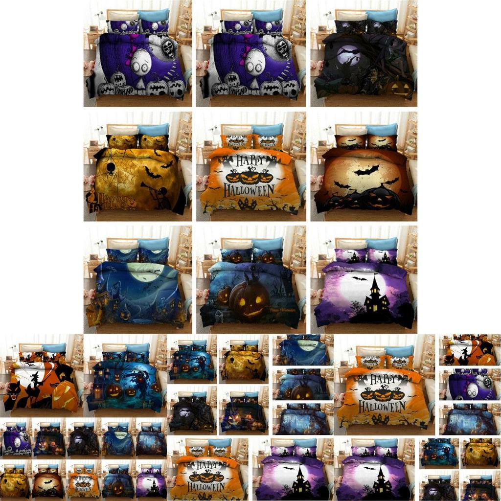 Festliches Halloween 3D Cartoon Bettwäsche-Set, das weichen Komfort mit Hexen- und Kürbis-Motiven bietet