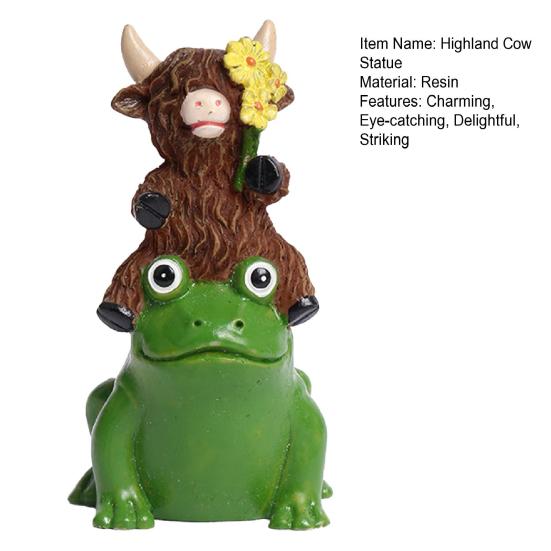 Ogród Figurka Krowy Wyżynnej Żywica Krowa Wyżynna na Grzybie/Ślimaku/Żabie Statua do Dekoracji Patio Balkon Trawnik Podwórko