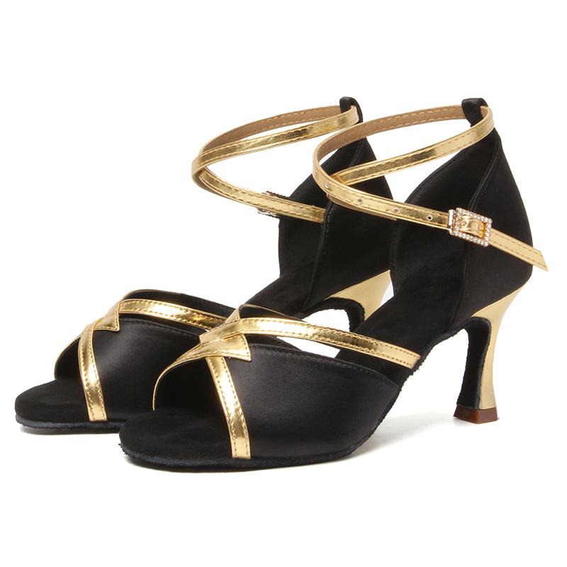 Latin Dance Shoes  Satin Sandal Ladies Latin Dancing Shoes Pro Soft Sole High Heels Comfortable Stable