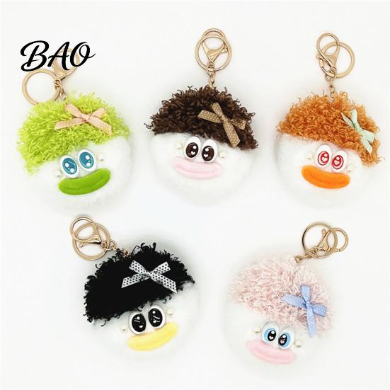 Plush Bag Ornament Cartoon Curly Hair Head Keychain, Keychain with Metal Clasp, Key Accessory Backpacks Handbags Keys Decorative Pendant for Men Women
