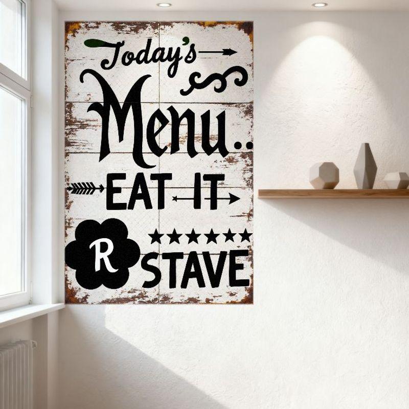 Vintage Rustic Today's Menu EAT IT Metal Tin Sign with Flower R & Stars - Whimsical Retro Wall Decor for Café Restaurant Home Ba