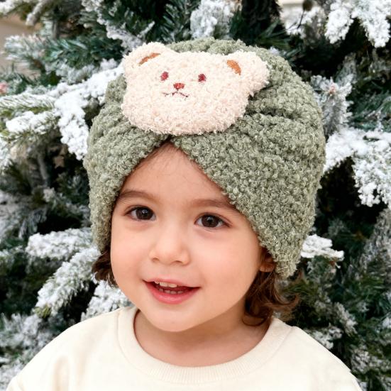 Children Hat Cartoon Bear Design Comfortable Elastic Fit Knitting Hat All-Round Thermal Protection Winter Baby Hat