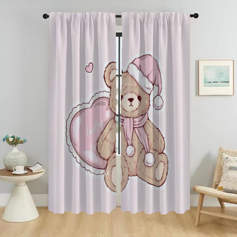

Bear Curtains Child Room Halloween Decoration Partition Living Room Curtain Shades Kitchen Curtains 2 Pieces Tulle for Bedroom W50xH70cmx2pcs-CL