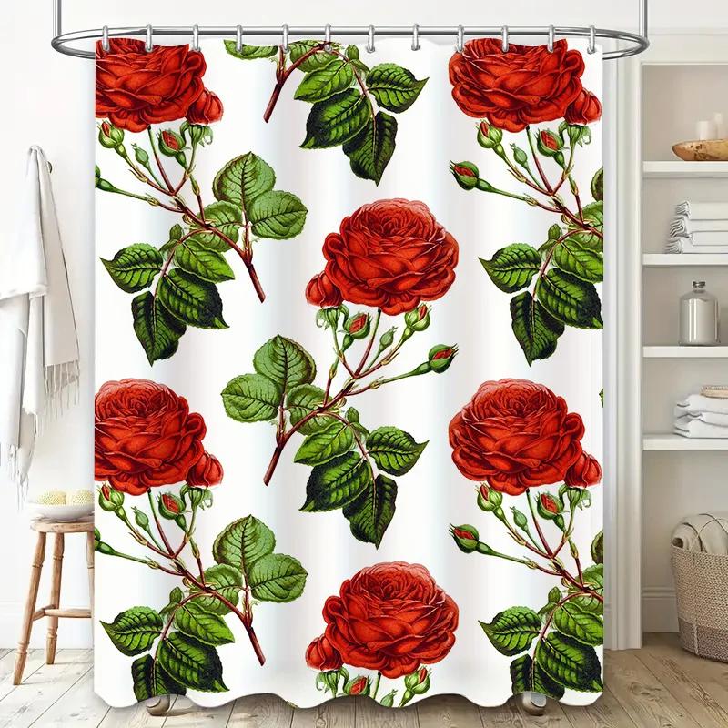 Red Rose Floral Shower Curtain Elegant Red Roses Print for Bathroom Decor