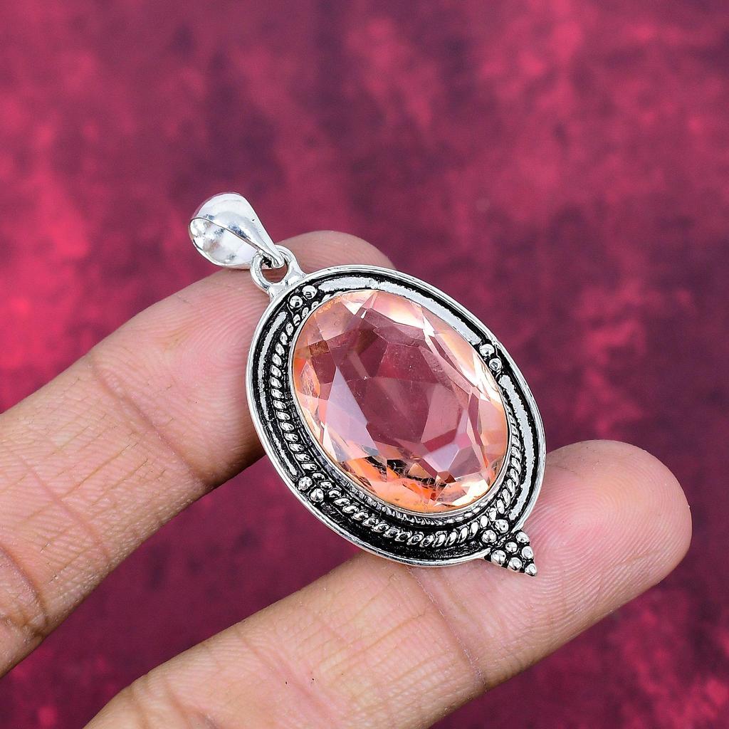 Wisiorek Morganite, ręcznie robiony kamień szlachetny 925 Solidny wisiorek ze srebra próby 925, antyczna biżuteria, prezent zaręczynowy