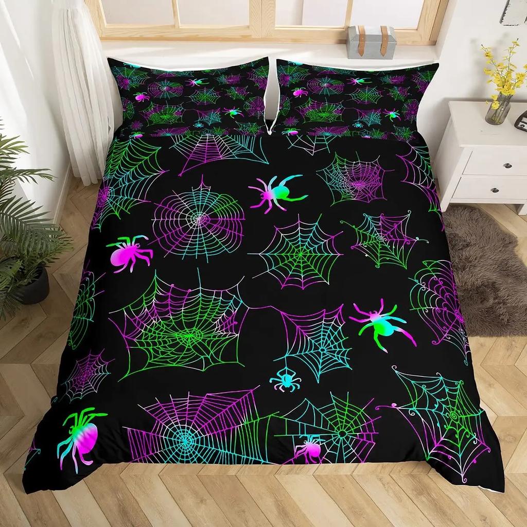 Spider Web Duvet Cover Set Halloween Spider Bedding Sets Boys Girls Black White Comforter Cover Trick Or Treat Quilt Cover Set